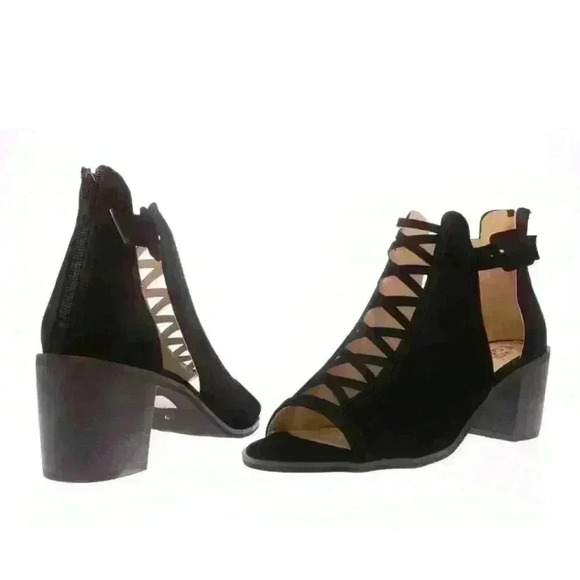 NEW KOI Footwear Megan Black Faux Suede Cross Front Peep Toe Shoe Boot NIB - Picture 6 of 7